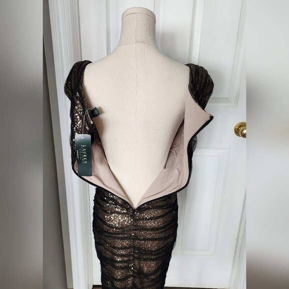 NWT Ralph Lauren Evening Gold Black Sequin Dress - Size 4 - Picture 12 of 13